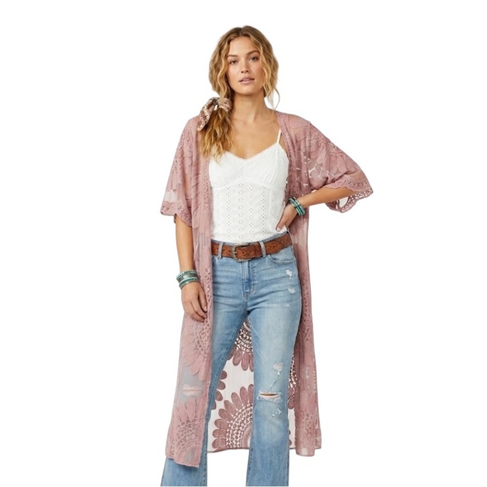 Rebellion Again Duster Sz M Pink Boho Gypsy Festival Sheer Ethereal Fairycore
